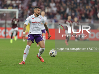 Cristiano Biraghi participates in the Serie A 2024-2025 match between Torino and Fiorentina in Torino, Italy, on November 3, 2024. (