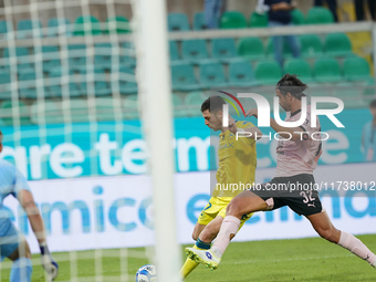 Luca Pandolfi of As Cittadella scores a goal during the Serie B match between Palermo and Cittadella at the Stadio ''Renzo Barbera'' in Pale...