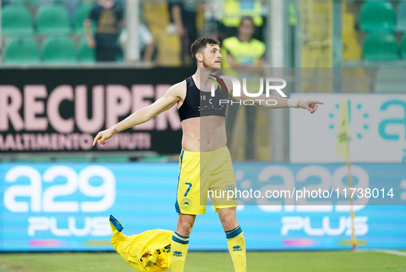 Luca Pandolfi of As Cittadella celebrates a goal during the Serie B match between Palermo and Cittadella at the Stadio ''Renzo Barbera'' in...