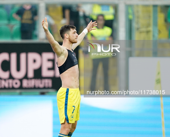 Luca Pandolfi of As Cittadella celebrates a goal during the Serie B match between Palermo and Cittadella at the Stadio ''Renzo Barbera'' in...