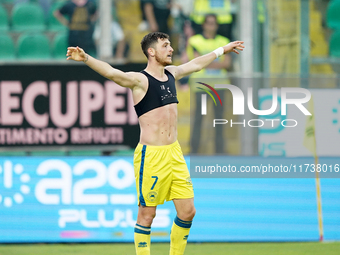 Luca Pandolfi of As Cittadella celebrates a goal during the Serie B match between Palermo and Cittadella at the Stadio ''Renzo Barbera'' in...