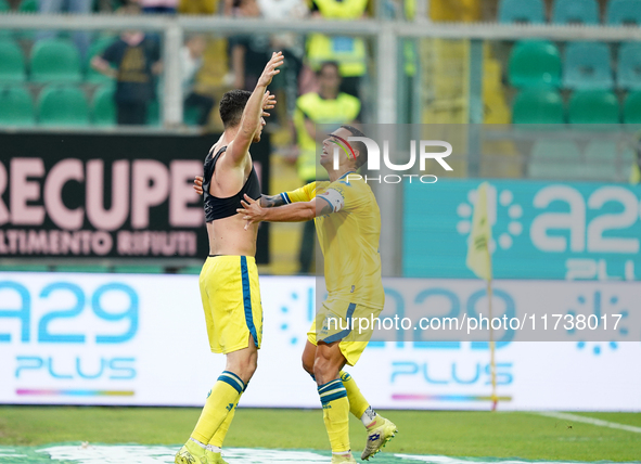 Luca Pandolfi of As Cittadella celebrates a goal during the Serie B match between Palermo and Cittadella at the Stadio ''Renzo Barbera'' in...