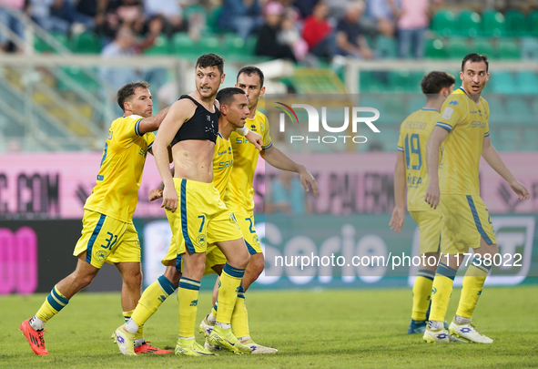 Luca Pandolfi of As Cittadella celebrates a goal during the Serie B match between Palermo and Cittadella at the Stadio ''Renzo Barbera'' in...