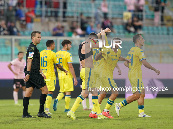 Luca Pandolfi of As Cittadella celebrates a goal during the Serie B match between Palermo and Cittadella at the Stadio ''Renzo Barbera'' in...