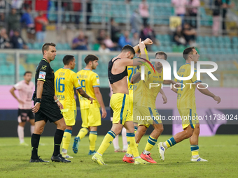 Luca Pandolfi of As Cittadella celebrates a goal during the Serie B match between Palermo and Cittadella at the Stadio ''Renzo Barbera'' in...