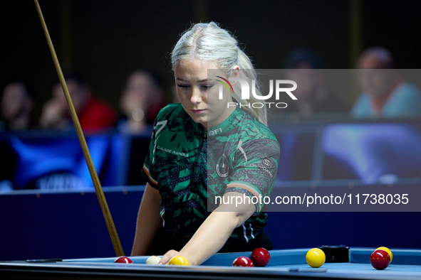 Megan Randle from the Blackball Federation of Ireland ladies national team reacts during one of the events at the inaugural IBF World Blackb...