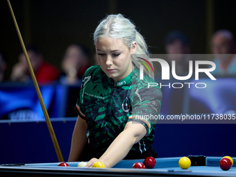 Megan Randle from the Blackball Federation of Ireland ladies national team reacts during one of the events at the inaugural IBF World Blackb...