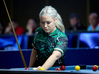 Megan Randle from the Blackball Federation of Ireland ladies national team reacts during one of the events at the inaugural IBF World Blackb...