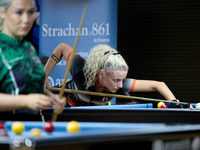 A female player from the Gibraltar Pool Association ladies national team performs during one of the events at the inaugural IBF World Blackb...