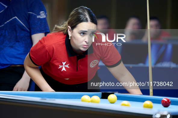 Ana Thomas from the Malta Blackball ladies national team gestures during one of the events at the inaugural IBF World Blackball Championship...