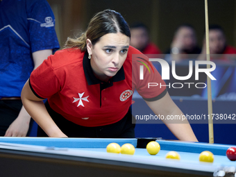 Ana Thomas from the Malta Blackball ladies national team gestures during one of the events at the inaugural IBF World Blackball Championship...