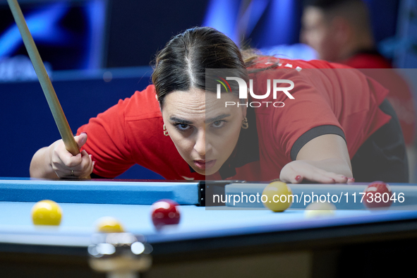 Ana Thomas from the Malta Blackball ladies national team gestures during one of the events at the inaugural IBF World Blackball Championship...