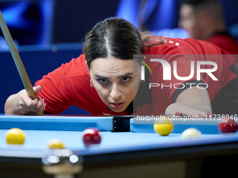 Ana Thomas from the Malta Blackball ladies national team gestures during one of the events at the inaugural IBF World Blackball Championship...