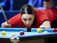 Ana Thomas from the Malta Blackball ladies national team gestures during one of the events at the inaugural IBF World Blackball Championship...