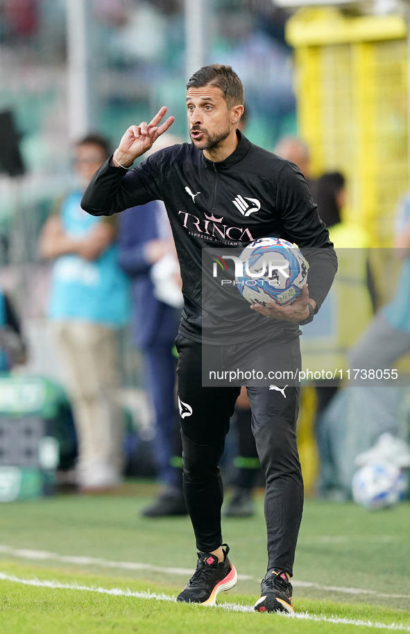 Alessio Dionisi, head coach of Palermo FC, watches the Serie B match between Palermo and Cittadella at the Stadio ''Renzo Barbera'' in Paler...