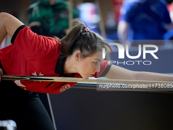 Alexia Cassano from the Malta Blackball ladies national team performs during one of the events at the inaugural IBF World Blackball Champion...