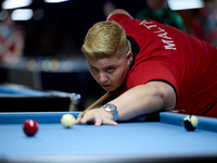 In Qawra, Malta, on November 2, 2024, Donna Bugeja from the Malta Blackball ladies national team performs during the inaugural IBF World Bla...