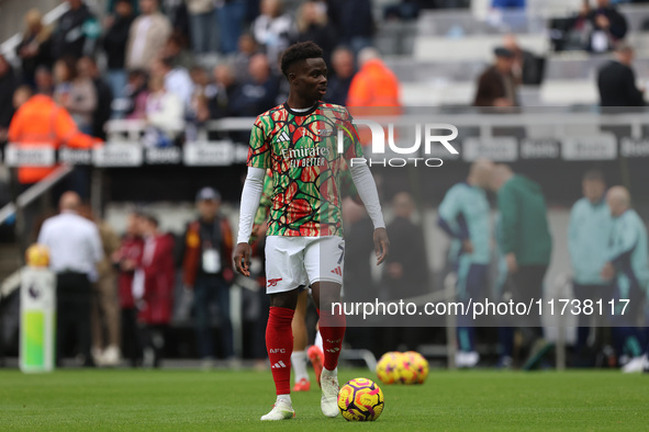 Bukayo Saka of Arsenal plays during the Premier League match between Newcastle United and Arsenal at St. James's Park in Newcastle, United K...