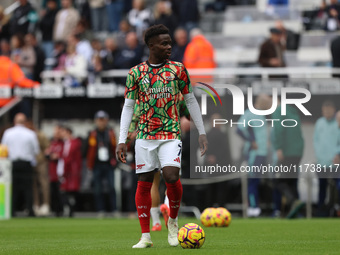 Bukayo Saka of Arsenal plays during the Premier League match between Newcastle United and Arsenal at St. James's Park in Newcastle, United K...