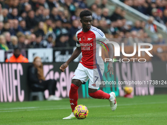 Bukayo Saka of Arsenal is in action during the Premier League match between Newcastle United and Arsenal at St. James's Park in Newcastle, U...