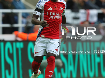 Bukayo Saka of Arsenal is in action during the Premier League match between Newcastle United and Arsenal at St. James's Park in Newcastle, U...