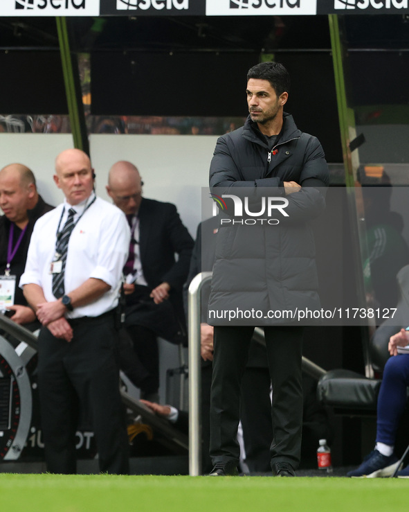 Arsenal manager Mikel Arteta is present during the Premier League match between Newcastle United and Arsenal at St. James's Park in Newcastl...