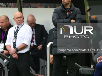 Arsenal manager Mikel Arteta is present during the Premier League match between Newcastle United and Arsenal at St. James's Park in Newcastl...