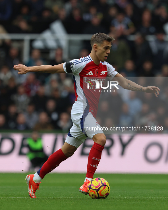 Leandro Trossard of Arsenal is in action during the Premier League match between Newcastle United and Arsenal at St. James's Park in Newcast...