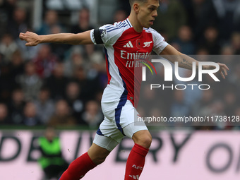 Leandro Trossard of Arsenal is in action during the Premier League match between Newcastle United and Arsenal at St. James's Park in Newcast...