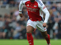 Jurrien Timber of Arsenal plays during the Premier League match between Newcastle United and Arsenal at St. James's Park in Newcastle, Unite...