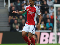 William Saliba plays during the Premier League match between Newcastle United and Arsenal at St. James's Park in Newcastle, United Kingdom,...