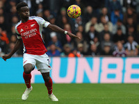 Bukayo Saka plays during the Premier League match between Newcastle United and Arsenal at St. James's Park in Newcastle, United Kingdom, on...