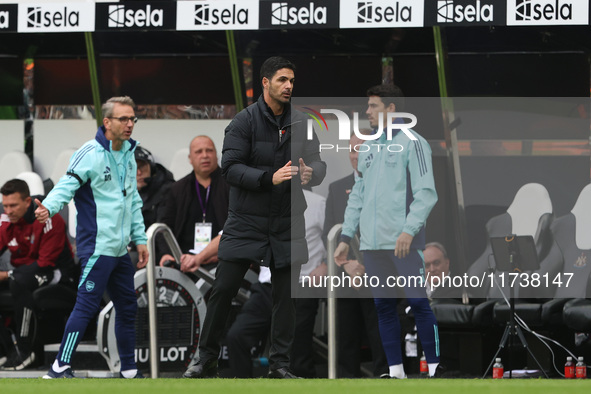 Arsenal manager Mikel Arteta is present during the Premier League match between Newcastle United and Arsenal at St. James's Park in Newcastl...