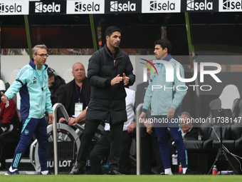 Arsenal manager Mikel Arteta is present during the Premier League match between Newcastle United and Arsenal at St. James's Park in Newcastl...