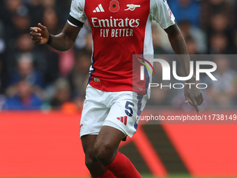 Thomas Partey plays during the Premier League match between Newcastle United and Arsenal at St. James's Park in Newcastle, United Kingdom, o...