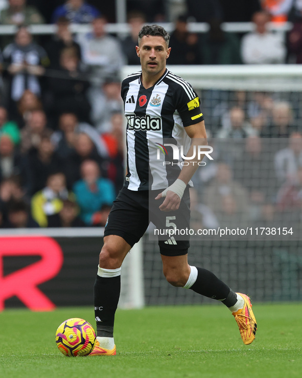 Fabian Schar of Newcastle United plays during the Premier League match between Newcastle United and Arsenal at St. James's Park in Newcastle...