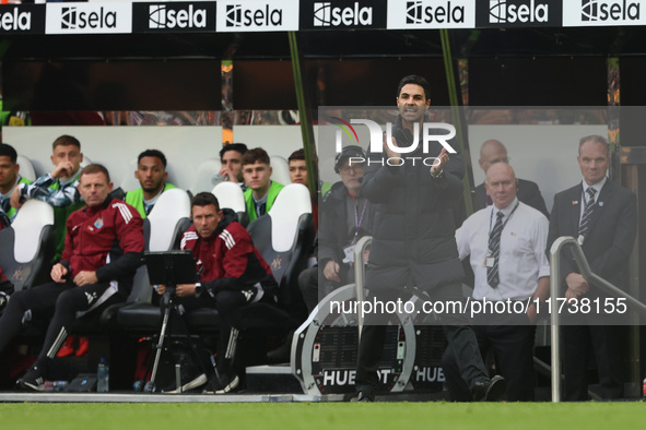 Arsenal manager Mikel Arteta is present during the Premier League match between Newcastle United and Arsenal at St. James's Park in Newcastl...