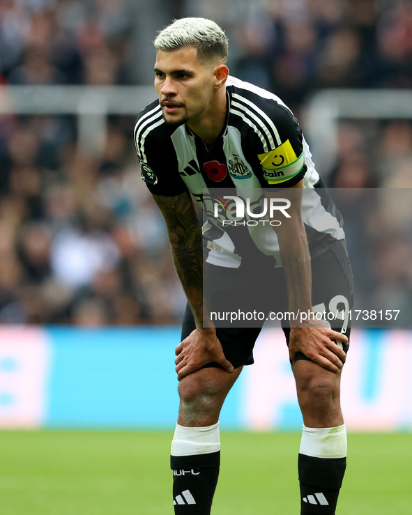 Bruno Guimaraes of Newcastle United plays during the Premier League match between Newcastle United and Arsenal at St. James's Park in Newcas...