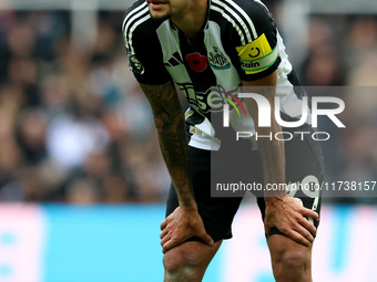 Bruno Guimaraes of Newcastle United plays during the Premier League match between Newcastle United and Arsenal at St. James's Park in Newcas...