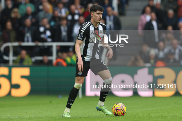 Tino Livramento of Newcastle United is in action during the Premier League match between Newcastle United and Arsenal at St. James's Park in...