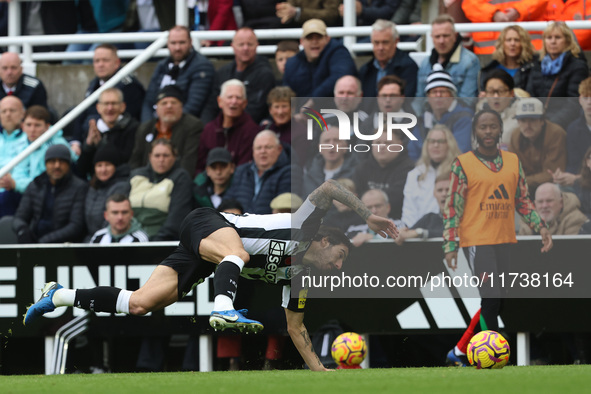 Sandro Tonali of Newcastle United participates in the Premier League match between Newcastle United and Arsenal at St. James's Park in Newca...