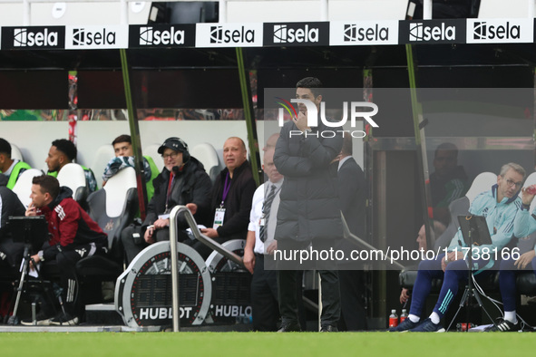 Arsenal manager Mikel Arteta looks on during the Premier League match between Newcastle United and Arsenal at St. James's Park in Newcastle,...