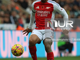 Gabriel Jesus plays during the Premier League match between Newcastle United and Arsenal at St. James's Park in Newcastle, United Kingdom, o...