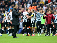 Arsenal manager Mikel Arteta applauds their traveling fans during the Premier League match between Newcastle United and Arsenal at St. James...