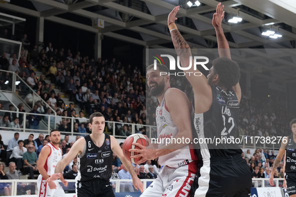 Nikola Mirotic of EA7 Emporio Armani Milano is in action during the match between Dolomiti Energia Trentino and EA7 Emporio Armani Milano in...