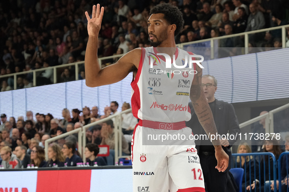 Armoni Brooks of EA7 Emporio Armani Milano plays during the match between Dolomiti Energia Trentino and EA7 Emporio Armani Milano in the reg...