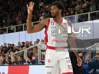 Armoni Brooks of EA7 Emporio Armani Milano plays during the match between Dolomiti Energia Trentino and EA7 Emporio Armani Milano in the reg...