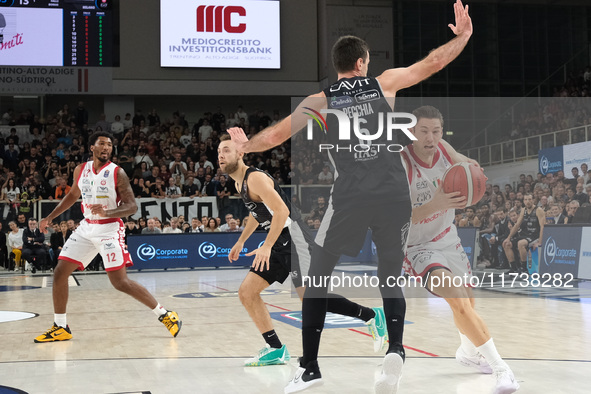 Fabien Causeur of EA7 Emporio Armani Milano carries the ball during the match between Dolomiti Energia Trentino and EA7 Emporio Armani Milan...