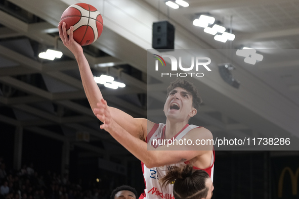 Guglielmo Caruso of EA7 Emporio Armani Milano penetrates during the match between Dolomiti Energia Trentino and EA7 Emporio Armani Milano in...