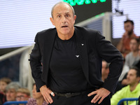 Ettore Messina is the head coach of EA7 Emporio Armani Milano during the match between Dolomiti Energia Trentino and EA7 Emporio Armani Mila...